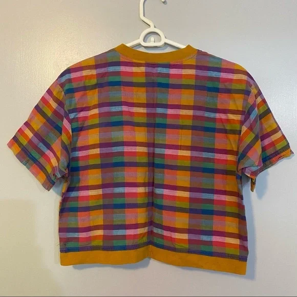 Vintage Retro Tartan Plaid Multicolored Crop Top Size Small - Picture 2 of 8